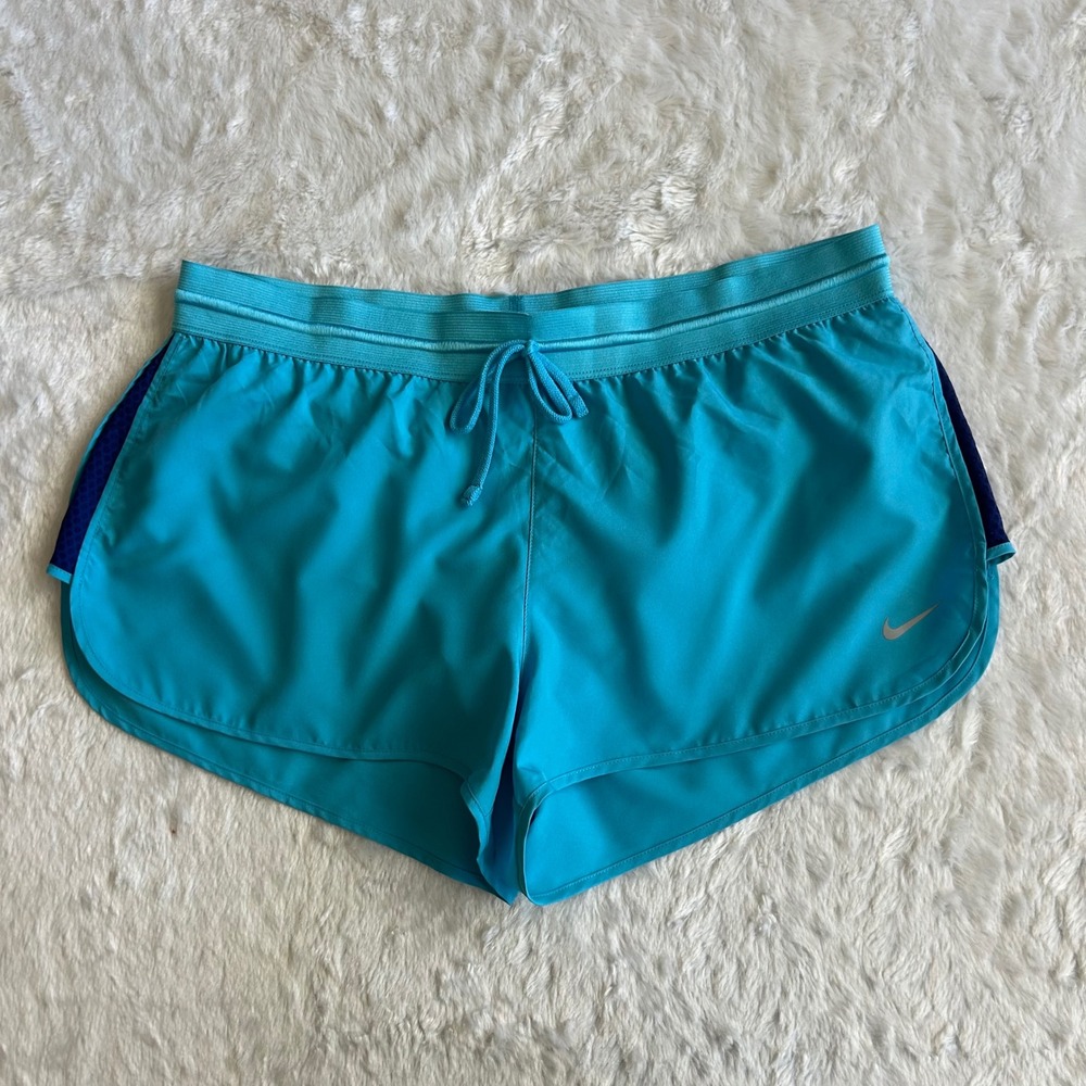 Nike Dri-FIT Running Shorts Blue Mesh Panels Dolphin Hem Athletic Womens Large